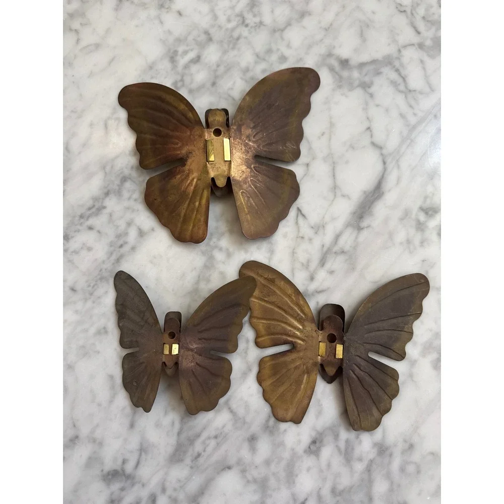 Vintage Brass Butterfly Wall Hanging Set of 3 Mid Century Modern Gold Metal Art